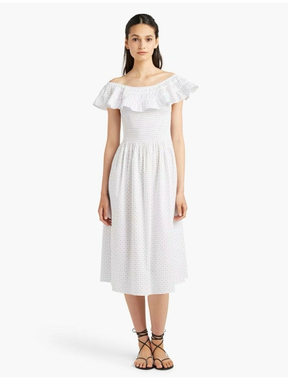 Hill House Akilah White Ruffle Midi Dress